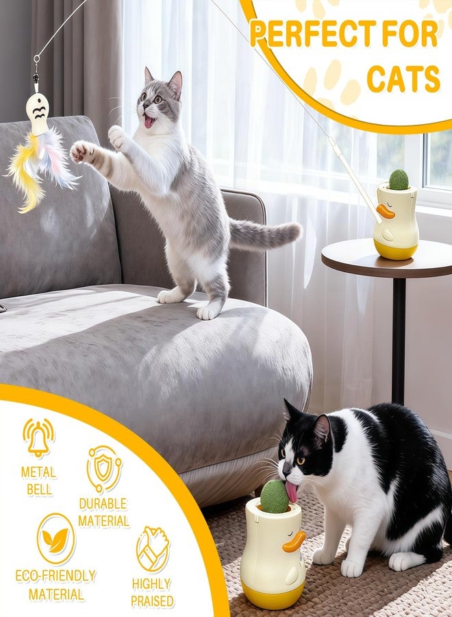 Walfront Cat Toy Wand, Long Self-Play Teaser with Yellow Duck, Catnip Ball, Bell Attachment and 360° Rotating Suction Base for Indoor Cats & Kittens, Handheld or Floor Play for Fun and Active Pets - Image 2
